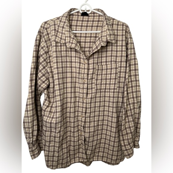 Cotton On Brown Plaid Button Down Shirt Medium - Picture 1 of 5